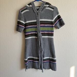 Forever 21 ColorBlock Wool Blend Short Sleeve Cardigan Sweater Gray Women Size M